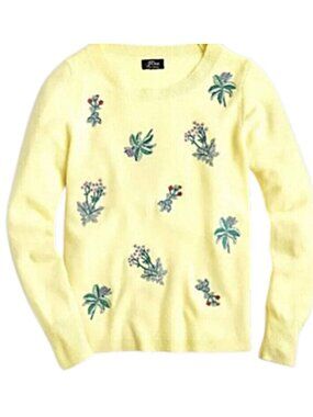 NWT J. Crew Butter Yellow Crewneck Cashmere Embroidered Sweater XXL (PTP 22")